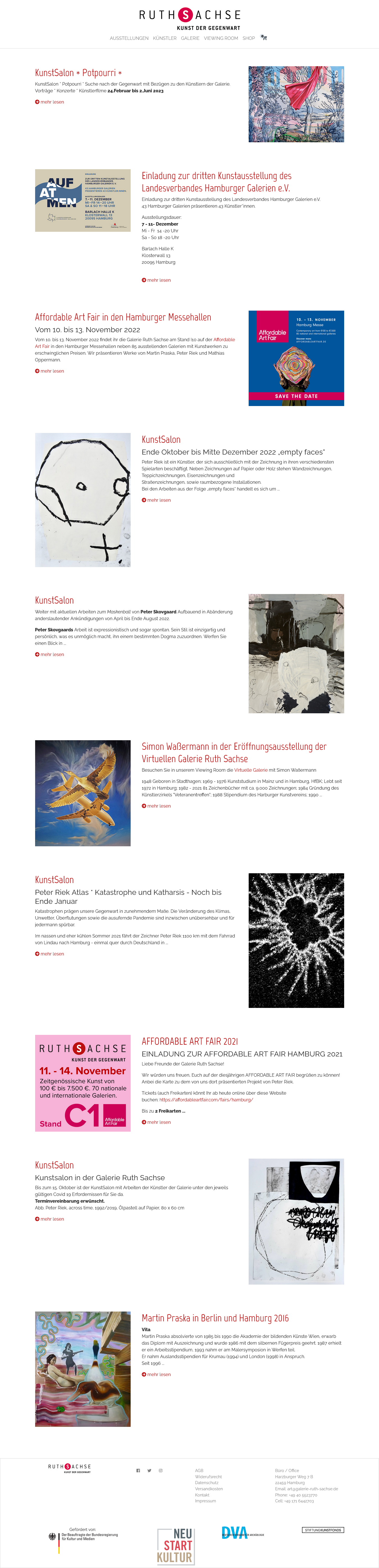 Webseite der Hamburger Galerie Ruth Sachse